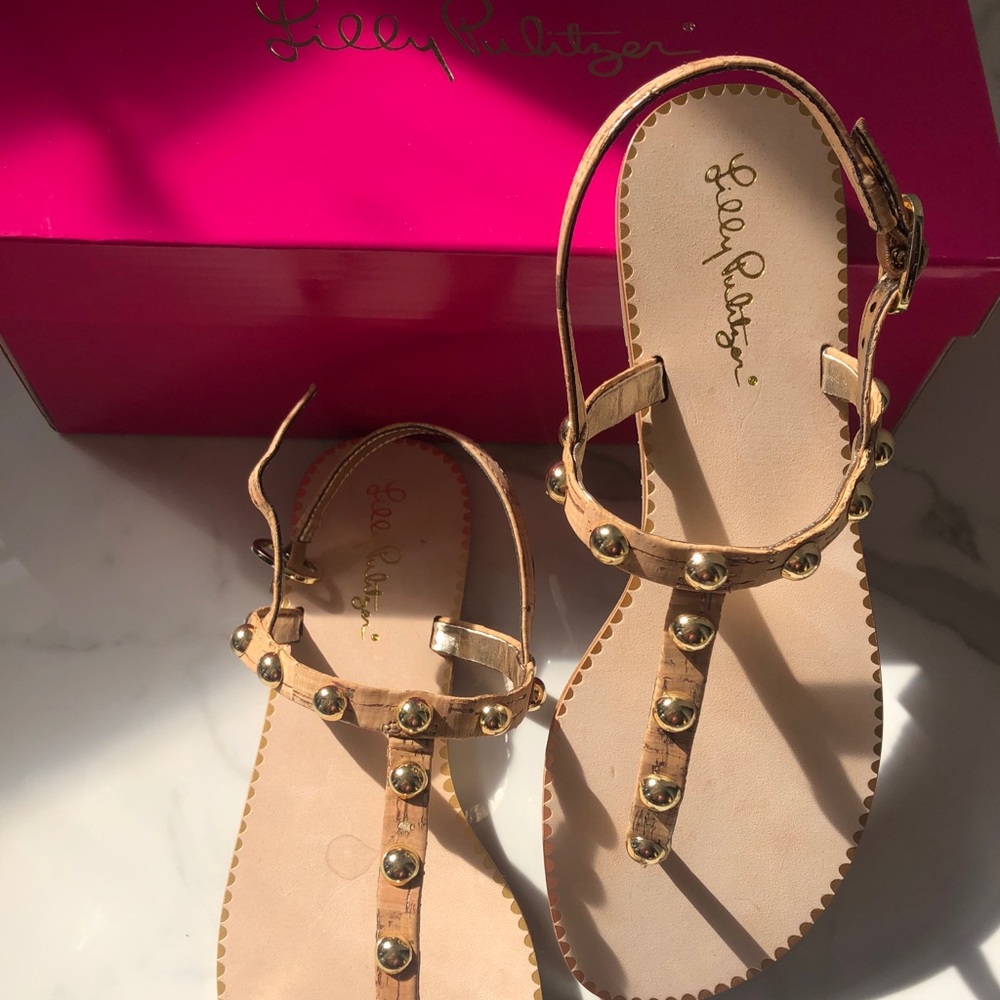 Brand new in box Lilly Pulitzer gold/tan sandals